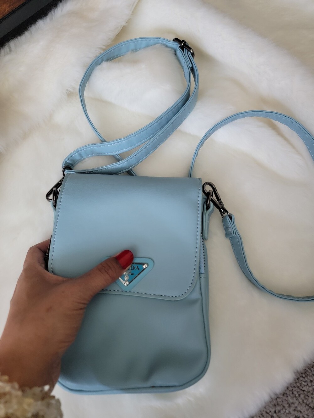 Light Blue Vegan Leather Crossbody Phone Bag - Unbranded